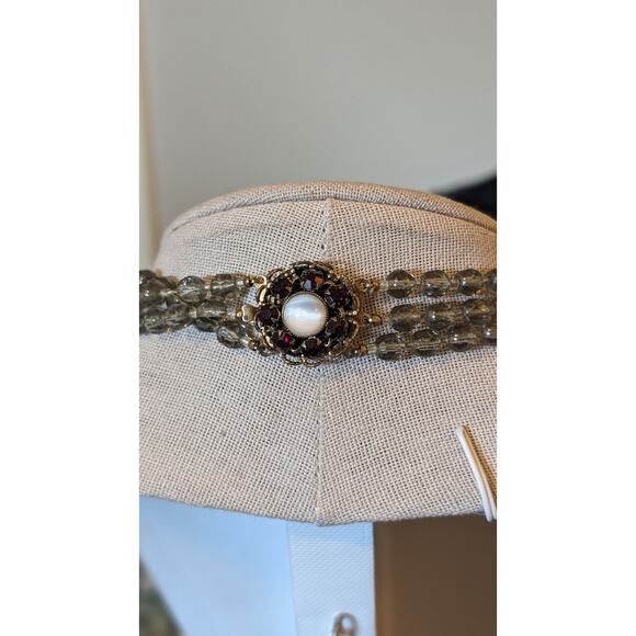 Vintage Gray Clear Faceted Crystal, Lava, Foil Bead Necklace W/ Fancy Clasp - Picture 8 of 10